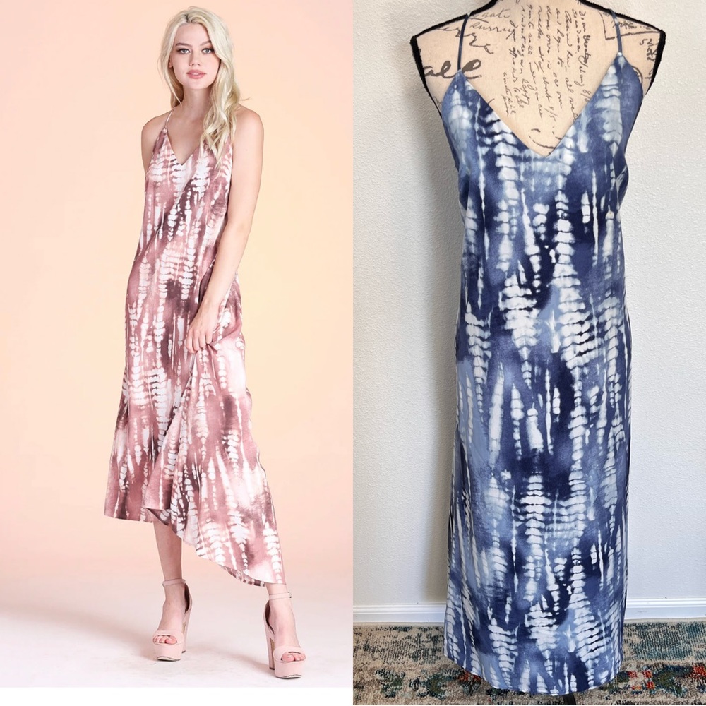 Tyche Blue Tie-Dye High-Low Slip Dress